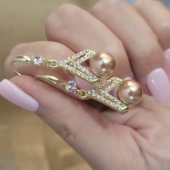 Chocolate Pearl CZ Drop Earrings, S925 wires - Picture 2 of 6